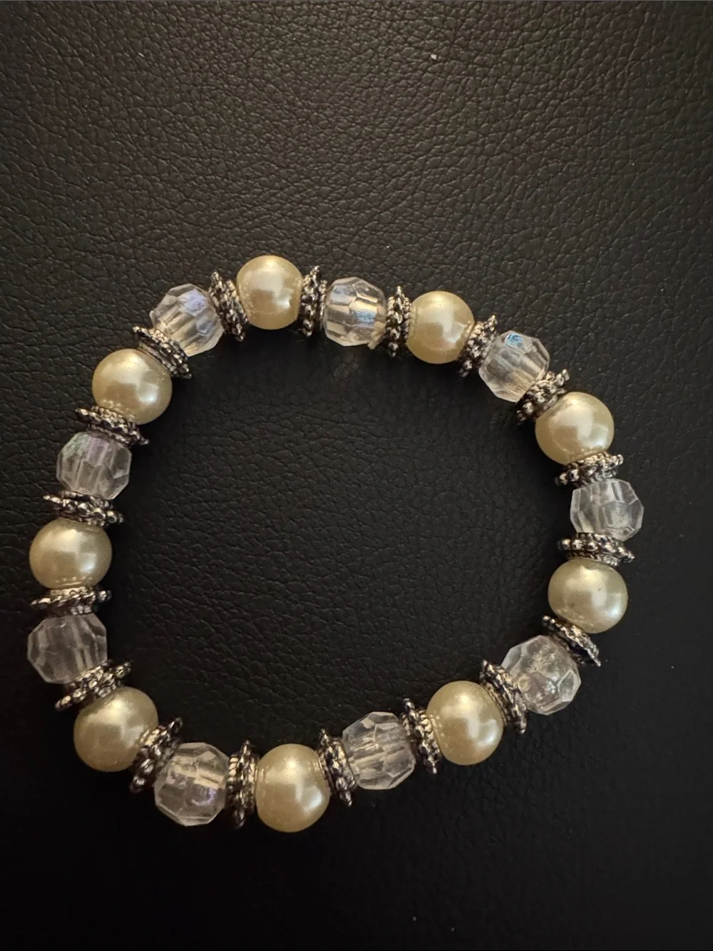 Ivory Pearl and Clear Crystal Stretch Bracelet